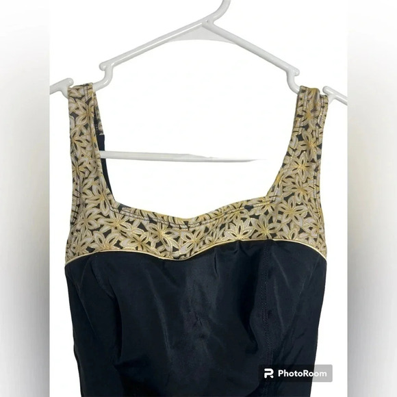 Vintage Roxane Black One Piece Swimsuit with gold accent size 12 - Picture 2 of 5